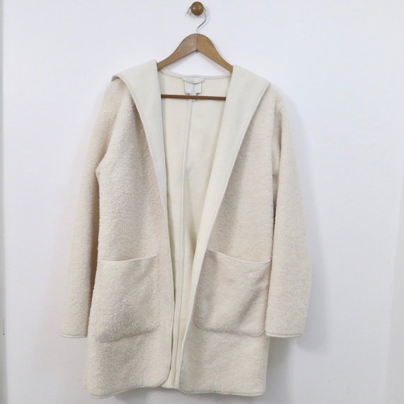 Joie Borg Teddy Sherpa Hooded Open Cardigan Jacket Vanilla Ivory Size M - Picture 7 of 13